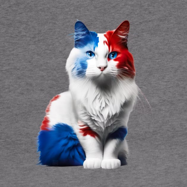 [AI Art] Red, blue and white fluffy Kitty Cat by Sissely